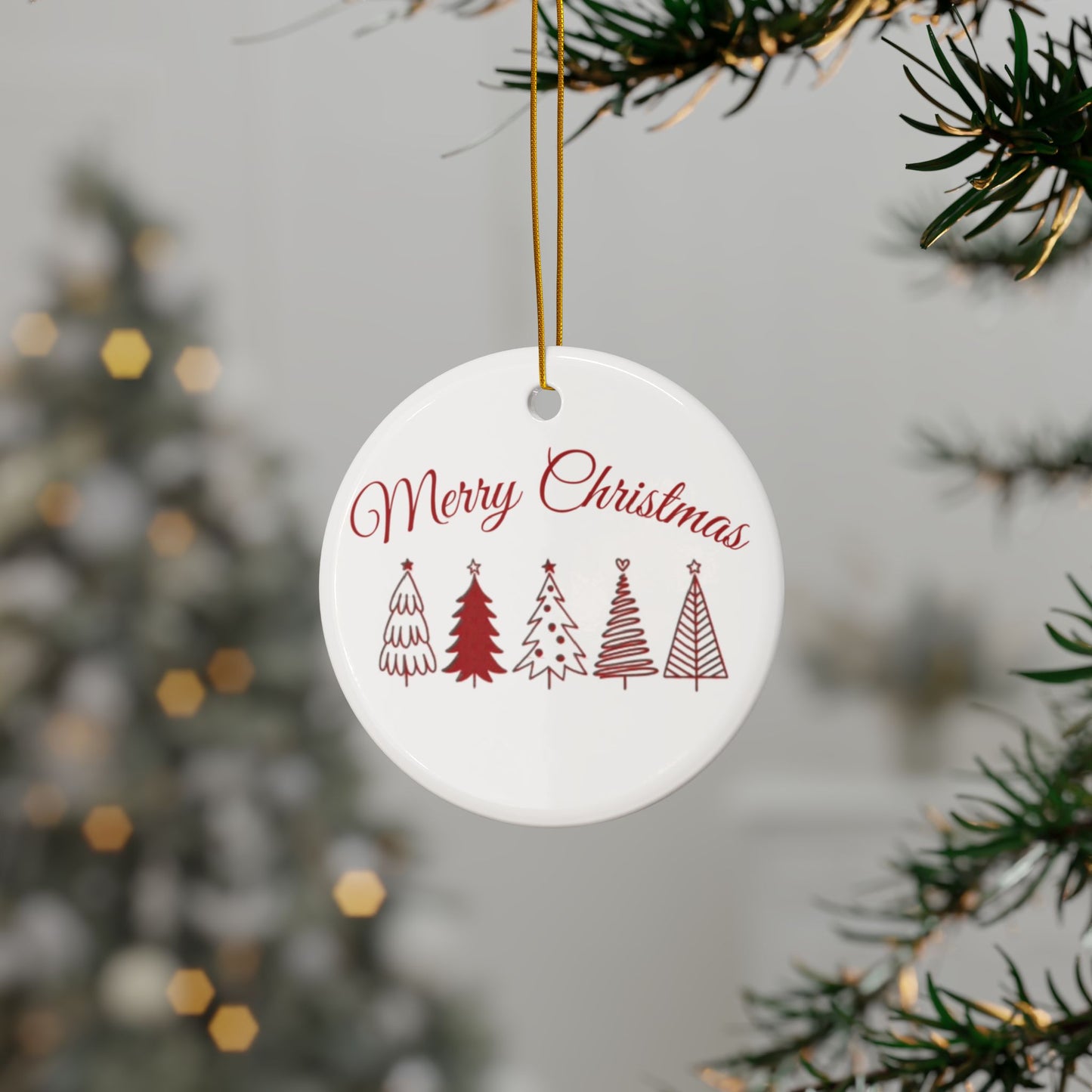 Red Christmas Trees, Double-Sided, Christmas Ornament