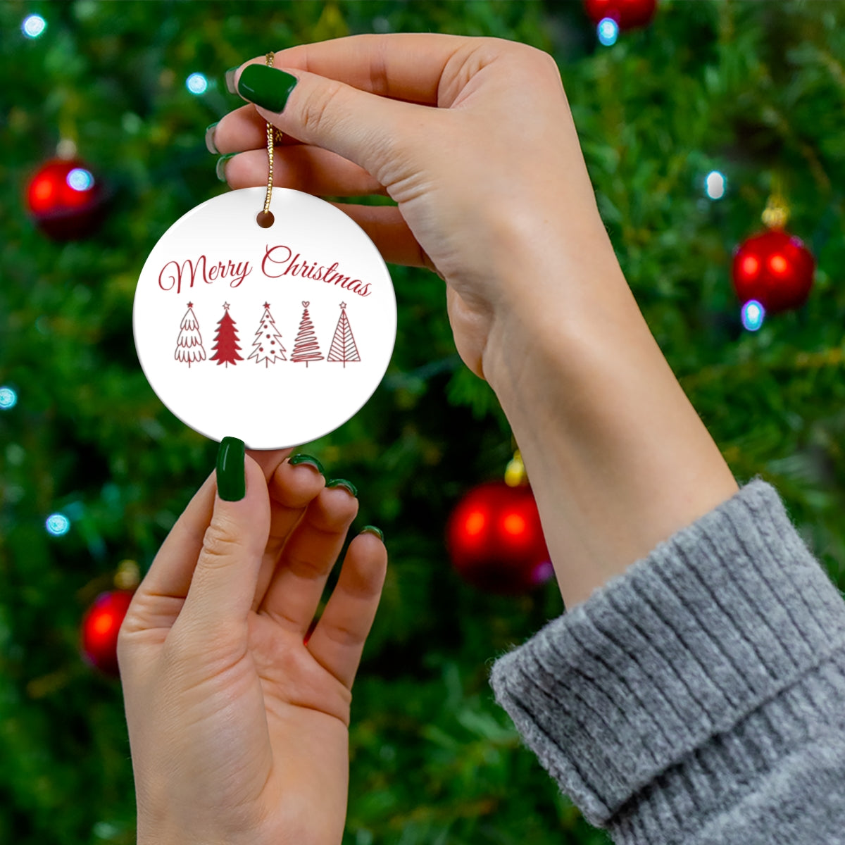 Red Christmas Trees, Double-Sided, Christmas Ornament